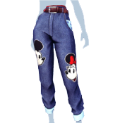 Pantalón azul con parches de Mickey y Minnie
