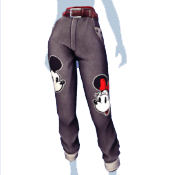 Pantalones oscuros con parches de Mickey y Minnie