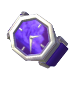 Reloj plateado y morado