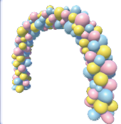 Blauer, gelber und rosa Luftballonbogen