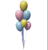 Blauer, gelber und rosa Luftballon-Cluster