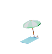 Green Parasol & Blue Towel