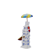 Torre de salvamento - Parasol rojo y blanco