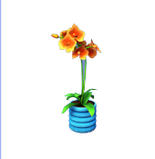 Orange Orchid in Blue Pot