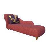 Chaise longue escarlata y cojín ancla